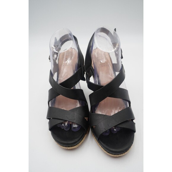 Vince Camuto Black Crisscross Straps Espadrille Trim Platform Wedge Sandals Sz 9 - Picture 13 of 16